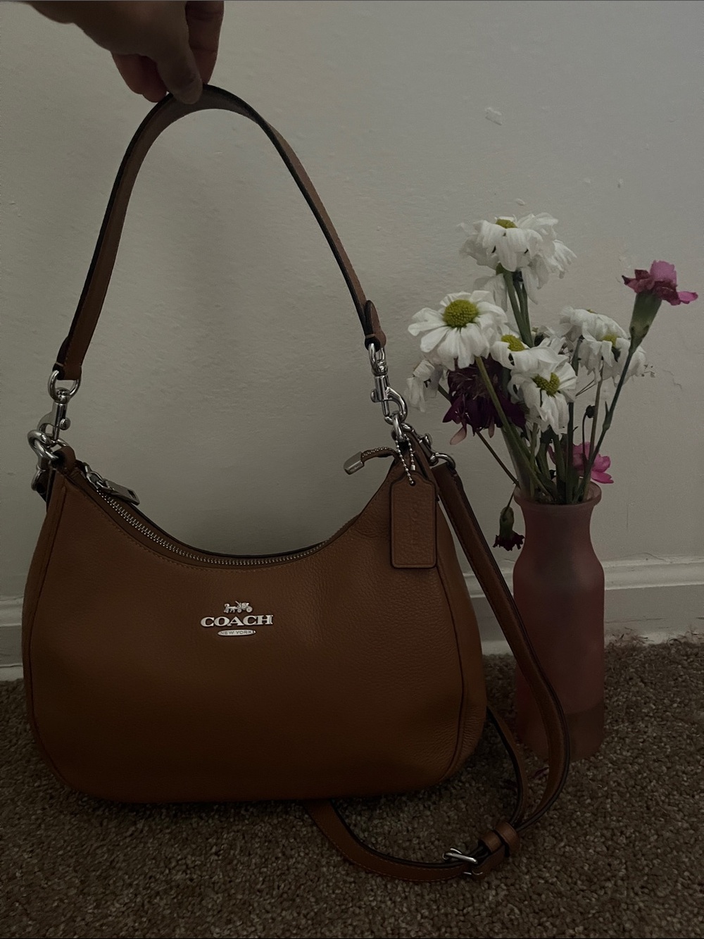 Coach Pebbled Leather Shoulder Bag in Cognac Brown